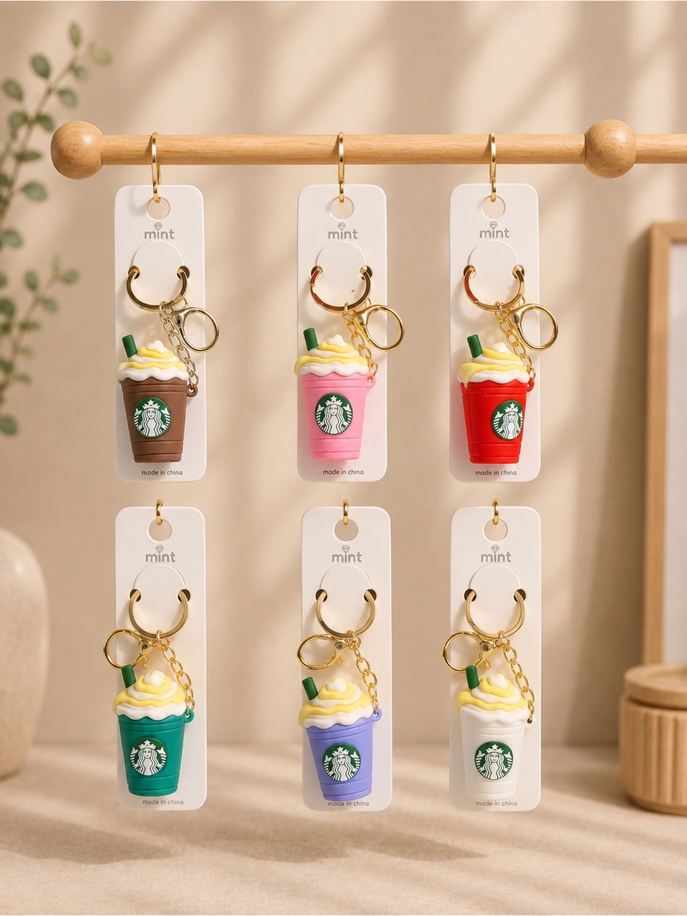 Set of 6  Starbucks Inspired Mini cup Keychain